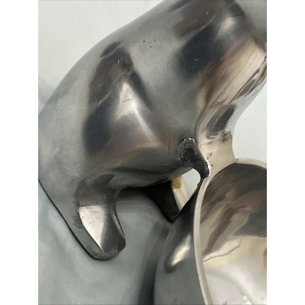 Easter Bunny w/ Attached Bowl Shiny Silver Finish Aluminum 7